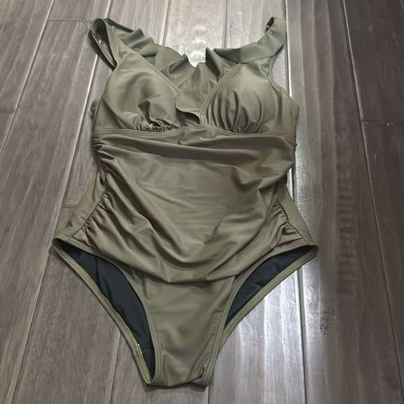 DKNY DARK GREEN SWIM ONE PIECE WOMENS SZ 10 - Picture 1 of 4